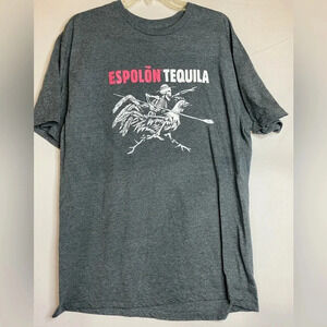 Espolon Tequila Gray Skeleton on Rooster Men’s T-shirt, Size XL